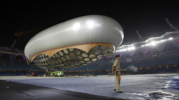 A balloon inside the Commonwealth Games stadium in Delhi