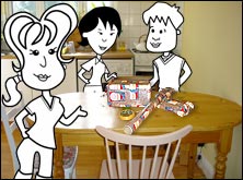 Alice, Helen and Tim talking about Christmas