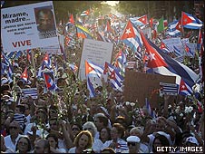 Calle Ocho en Miami durante manifestación organizada por Gloria Estefan.