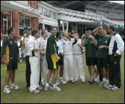 James Morris sprays the champagne