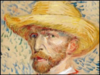 Detalhe do quadro Auto Retrato com Chapéu de Palha, do Museu van Gogh, em Amsterdã.