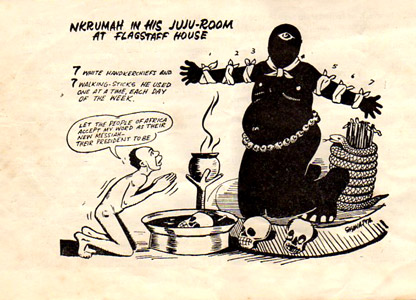 A cartoon of Nkrumah consulting a Juju oracle