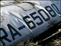 Trosky jednoho z havarovaných letadel Tupolev 134