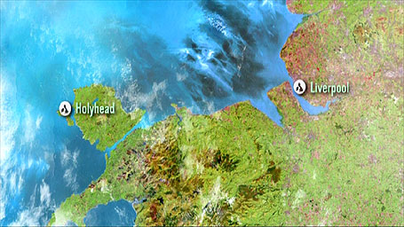 Map showing Holyhead to Liverpool
