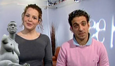 From left to right: Alison Lapper's statue, and See Hear presenters Shana Grummitt and Memnos Costi