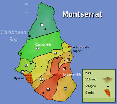 Map of Montserrat showing risk zones