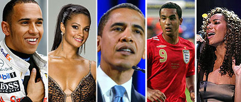 Lewis Hamilton, Alesha Dixon, Barack Obama, Theo Walcott and Leona Lewis