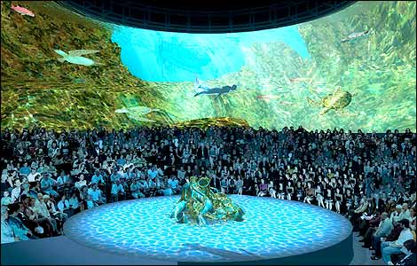 The 360-degree projected scenic design inside the main tent for the multi-million pound production of Peter Pan in Kensington Gardens, London