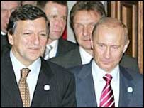European Commission President Jose Manuel Barroso and Russian President Vladimir Putin in Helsinki