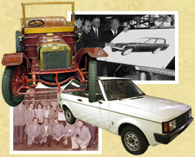 Photo montage featuring cars and car industry workers.