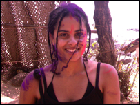 Amy wearing the Hindu festival of Holi colours