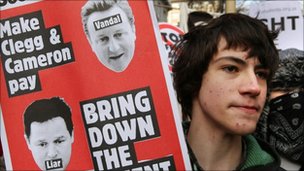 Student protestors gather for a march on Parliament before the vote on Thursday