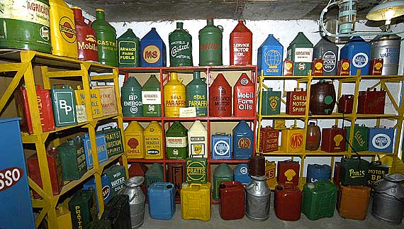 Oil & Fuel cans, lovingly restored, right down to the brass caps.