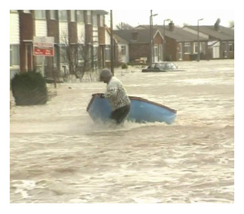 Archive image - Towyn floods 1990, a still image taken from BBC film footage