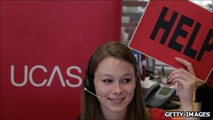 An employee in the Ucas clearing house call centre