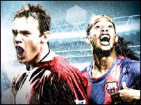 Wayne Rooney e Ronaldinho, no site do EA Sports FIFA 06