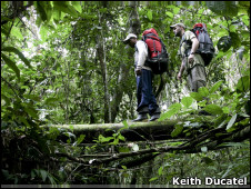 Ed e Cho abrem caminho na mata (Foto: Keith Ducatel)