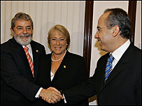 Luiz Inácio Lula da Silva, Michellet Bachelet e Felipe Calderón