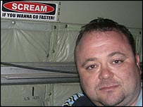 Toby Foster on a Hercules aeroplane