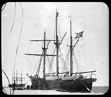Amundsen's expedition ship Fram and Robert Falcon Scott's Terra Nova in the Bay of Whales, 4 February 1911