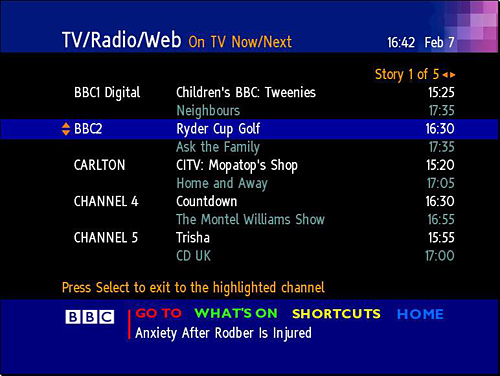 BBC Text's TV/radio listings page in 2000