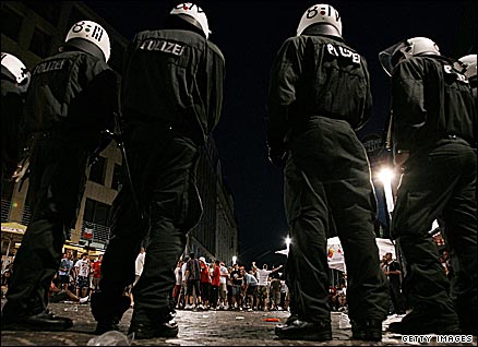 Police keen an eye on England fans during the 2006 World Cup in Germany
