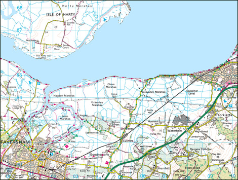 Seasalter today. But a one metre rise in sea level would have the effect that you can see on the next page.© Crown copyright. All rights reserved. BBC