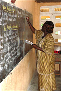 Mrs Omondi in front of her class