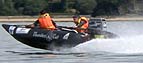 Deano Dunbar setting the world record for the time taken to travel around the Isle of Wight in a Thundercat power boat.