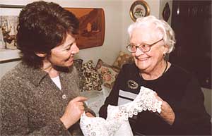 Thelma Goldring with BBC reporter Helen Mark