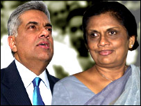 Mrs. Kumaratunga (R) with Mr. Wickramasinghe