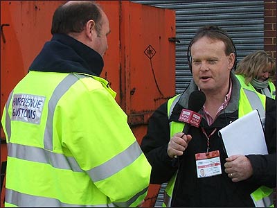 Mark Murphy broadcasting at the Port of Felixstowe