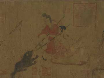 A virtuous concubine intercepts a black bear about to attack the emperor