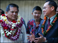 Hai ông Leon Trương Văn Ba và Lý Thái Hùng (ảnh Việt Tân)