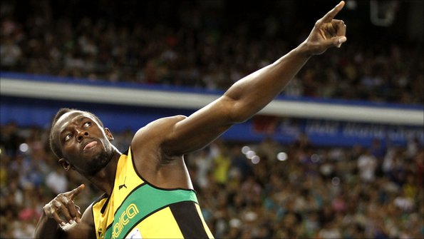 Bolt produces his trademark victory pose