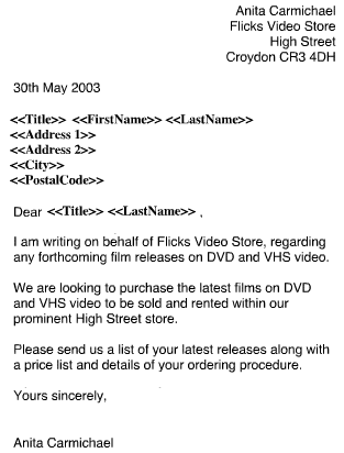 Letter with Merge Field Codes