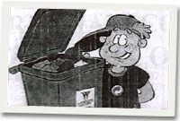 Cartwn 'Michael' y cymeriad ailgylchu