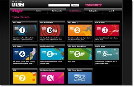 Radio stations listing on BBC iPlayer