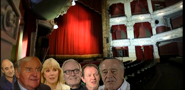 Refurbished auditorium of theatre Royal and images of actors David Haig, Richard Briers, Susan Hampshire, Mike Neville, Kevin Whately,Jack Lemmon