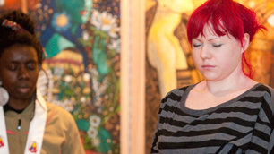 Valerie leads Seaneen in a meditation practice