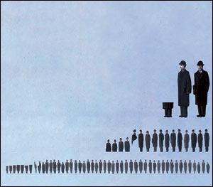 Image: Tidying up Magritte's Golconde Image&copy;The Bridgman Art Library