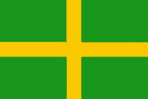 Lincolnshire flag design 5 - Yellow cross on a green background.