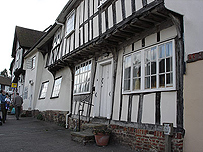 Wonky timber-framed Tudor building