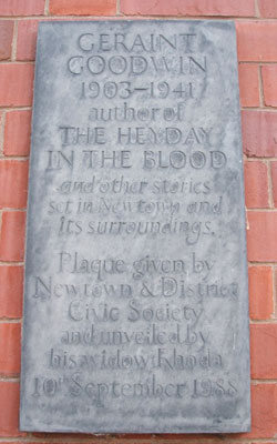 Y plac er cof am Geraint Goodwin ar wal Banc Barclays, Y Drenewydd