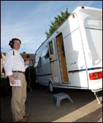 Andy Barnard outside caravan (taken by Tim Aston)