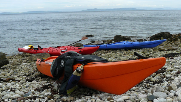 Sea kayaks on the shore on Arran