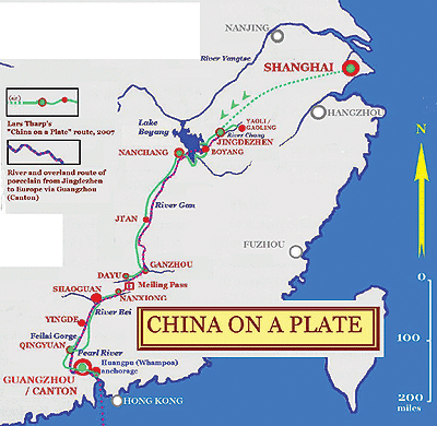 Map of China illustrating the trail followed by the programme