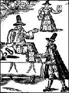 Cartoon of The Digger Gerard Winstanely refusing to doff his cap in deference to General Fairfax