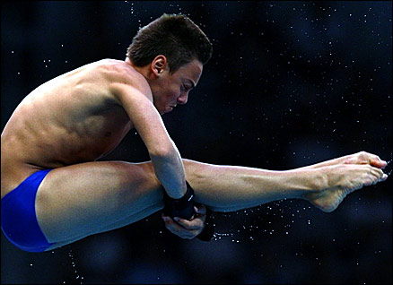 Tom Daley competing in the men's 10m individual platform diving