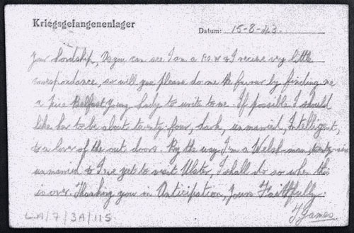 An enlarged image of T. James' postcard